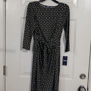 Chaps Womens Black & Gold Chain Print Dress